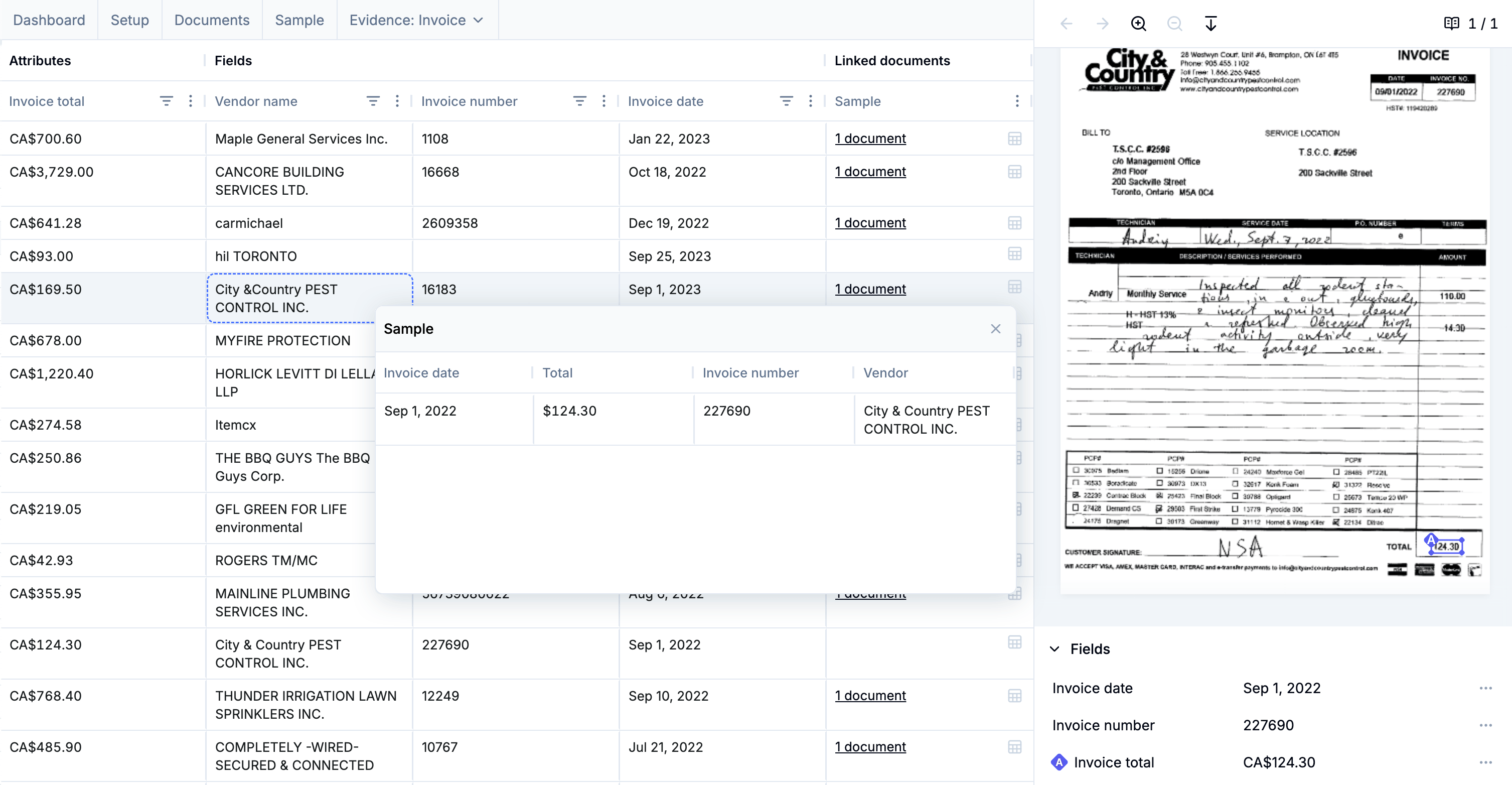 Match evidence to samples automatically